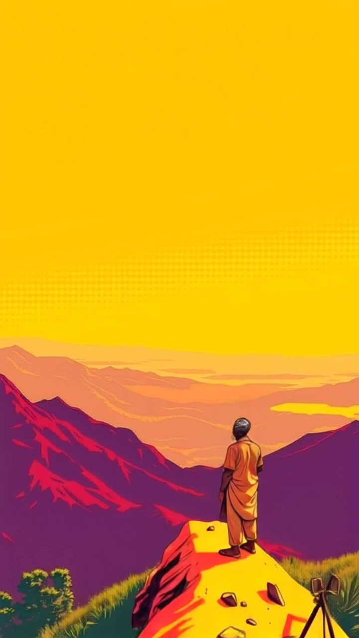 Subject: A contemplative figure standing on a hilltop. Subject movement: The figure gazes thoughtfully into the distance. Scene: A serene hilltop overlooking a vast valley bathed in soft light, symbolizing truth and righteousness. Style: Morning light casts a gentle glow across the landscape, evoking a sense of hope and clarity. Motion: The camera begins with a close-up of the figure, slowly pulling back to reveal the expansive valley below, highlighting the bond between the figure and the breathtaking scenery.