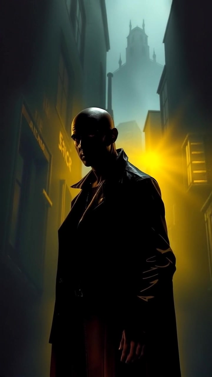 Scene: A dark silhouette of a figure named Carlos, surrounded by swirling shadows ominously creeping along the walls behind him. Style: Haunting low-light atmosphere, with deep contrasts emphasizing the silhouette and the textures of the walls. Motion: The camera slowly pushes in towards Carlos, capturing the foreboding ambiance as the shadows seem to dance and breathe, creating an unsettling yet captivating visual.