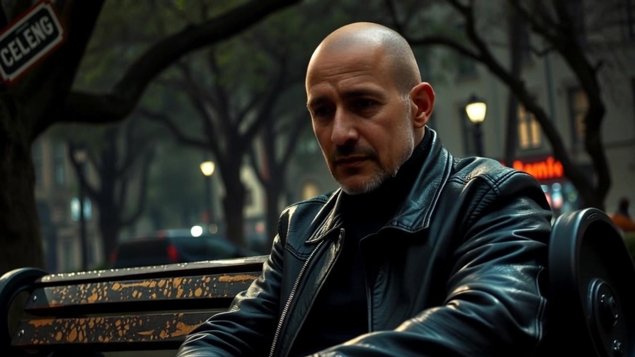 Subject: A person sitting on a bench. Subject movement: The person appears to be engaged in deep reflection, occasionally glancing around. Scene: A serene park bench surrounded by lush, green trees, creating a peaceful atmosphere. Style: Soft morning light filtering through the leaves, illuminating the scene with a gentle glow. Motion: The camera performs a slow dolly in, drawing closer to capture details such as facial expressions, while maintaining the tranquil ambiance of the forest.