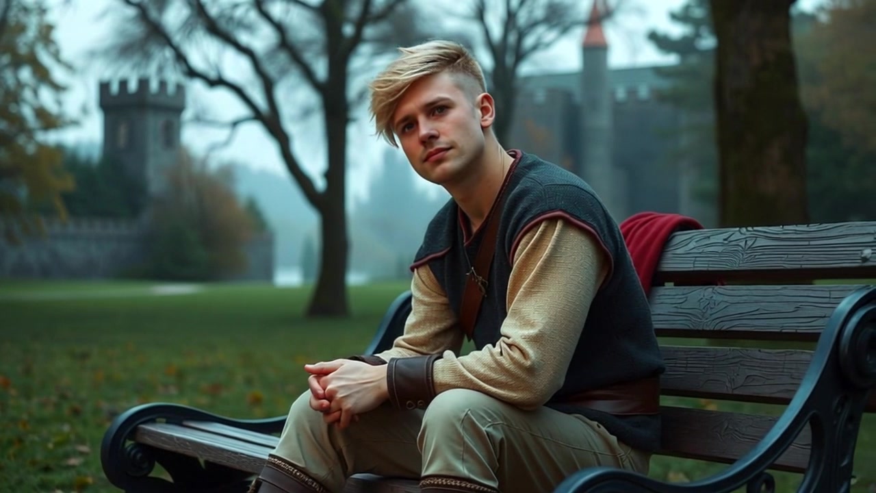 Subject: A person sitting on a park bench. Subject movement: The person gazes out into the distance, allowing subtle shifts in posture as a gentle breeze rustles the nearby leaves. Scene: A tranquil park setting with lush greenery, colorful flowers, and a pathway in the background, capturing the essence of a serene afternoon. Style: Soft, ambient lighting illuminating the scene with a warm, inviting glow. Motion: The camera smoothly circles around the bench, capturing the stillness of the subject while highlighting the vibrant surroundings.