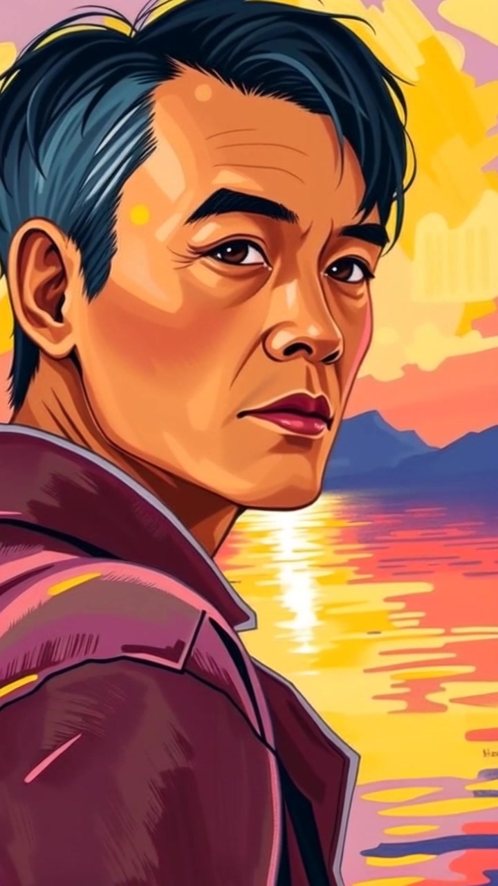 Subject: A person gazing thoughtfully at the horizon. Scene: A tranquil lakeside during sunset, with vibrant oranges and purples reflecting on the water. Style: Warm, ambient lighting enhances the serene atmosphere as the camera slowly pushes in on the subject, capturing the peaceful gaze and illuminating the beauty of the sunset backdrop.