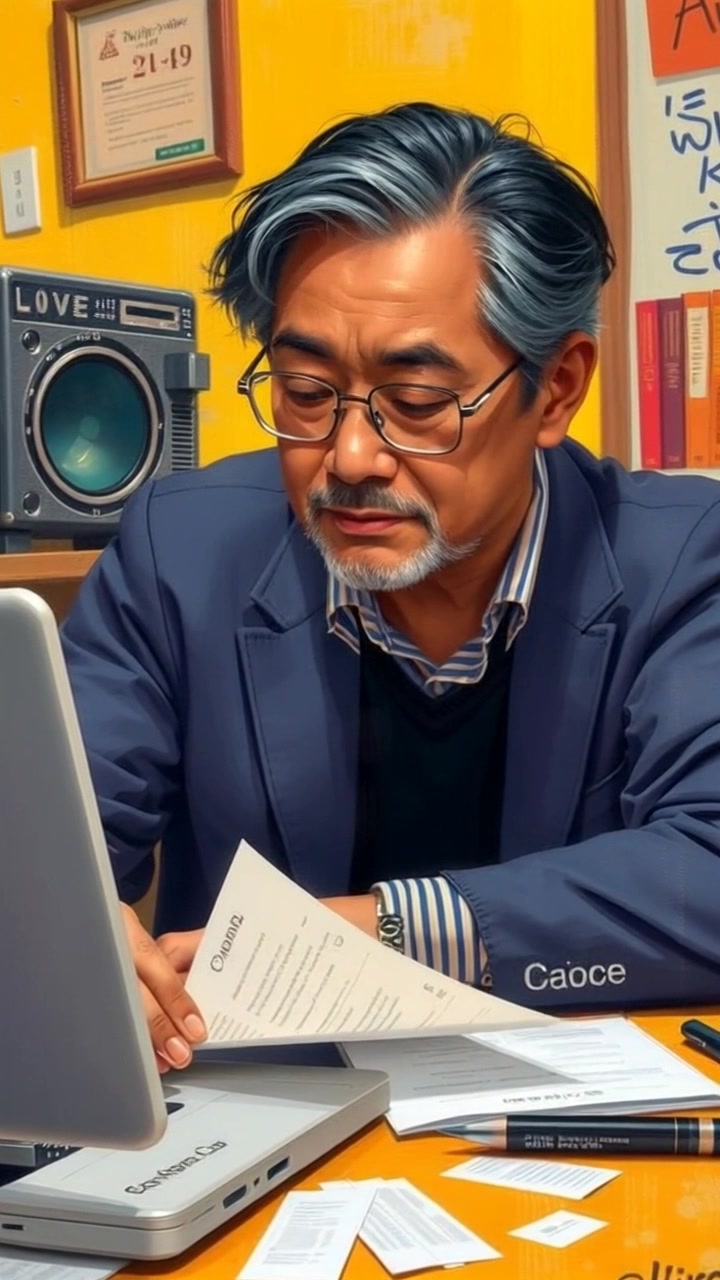 Scene: A close-up of a focused individual at a cluttered desk, surrounded by papers and a laptop, lost in thought. Style: Soft ambient lighting creates a warm, inviting atmosphere, casting gentle shadows on the desk. Motion: The camera subtly pushes in to emphasize the concentration on their face, with slight shakes to capture the intensity of the moment.