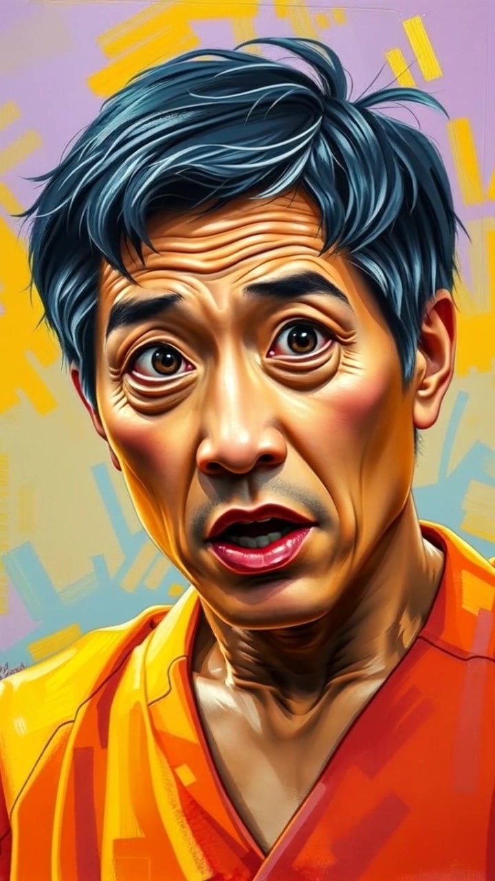 Subject: A man in shock, his face contorted with exaggerated expressions as he reacts to an unexpectedly sour taste. Subject movement: He grimaces and recoils slightly, eyebrows raised in disbelief. Scene: Close-up of the man's facial reaction, focusing on the intensity of his expressions, surrounded by a blurred background of a kitchen. Lighting: Bright, natural light illuminating his face, enhancing the vividness of his reaction. Motion: The camera pushes in for a tight close-up, capturing the nuances of his facial features as he prepares to react.