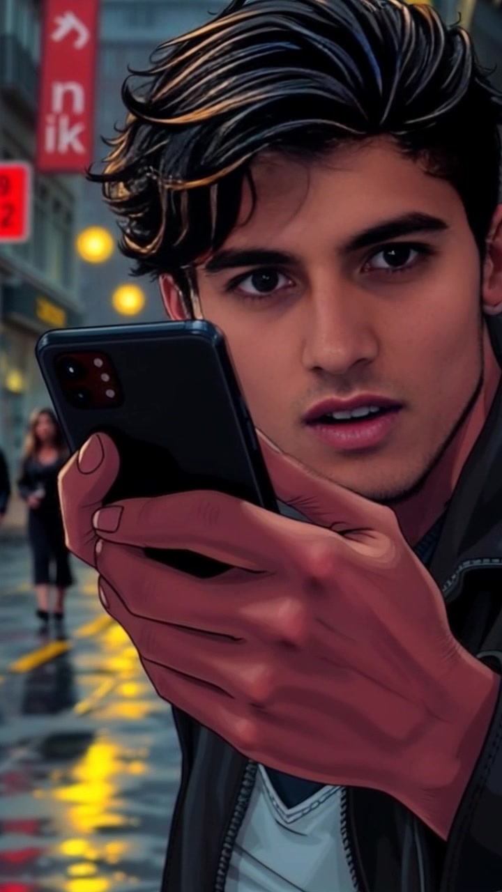 Subject: A hand holding a buzzing phone. Subject movement: The hand lifts slightly as the phone vibrates, conveying surprise and urgency. Scene: A close-up view of a hand with a dark skin tone gripping a smartphone, focusing on the device's illuminated screen and the look of shock in the background. Style: Soft, ambient lighting highlighting the phone's glow, with a slightly blurred background enhancing the sense of immediacy. Motion: The camera slowly zooms in on the phone, accentuating the vibrations, while the background softly fades out, emphasizing the moment of surprise.