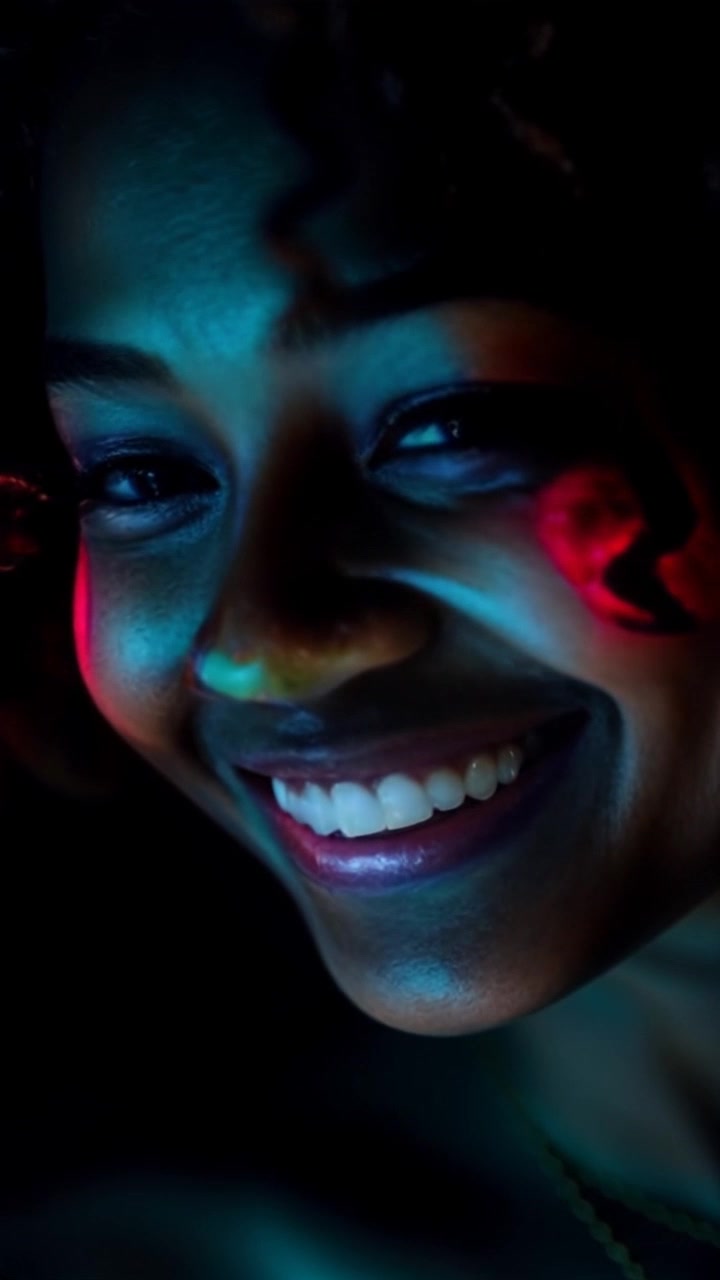 Scene: A close-up of a mirror reflecting a mysterious figure's face, adorned with an eerie smile that hints at secrets untold. Style: Dim lighting creates a suspenseful atmosphere, with flickering shadows adding a sense of foreboding. Motion: Slow zoom in on the mirror's surface, drawing the viewer deeper into the enigma of the reflection, while the camera subtly tilts for a disorienting effect.