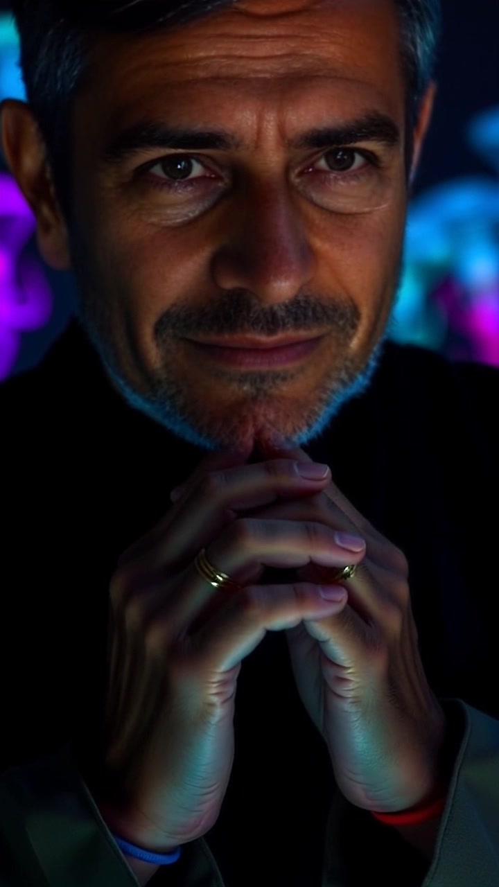 Scene: A close-up of hands clasped in prayer, framed by a serene outdoor setting with soft greenery in the background. Style: Ambient morning light filters through, creating a warm and inviting atmosphere. Motion: The camera slowly dolly in, focusing on the hands while gently blurring the background, capturing the tranquility of the moment.