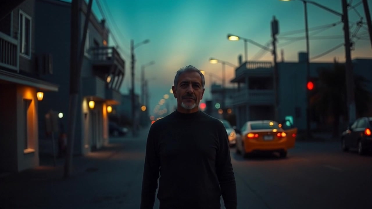 Subject: A figure walking away with a sense of purpose. Subject movement: The figure strides confidently down an empty street at dusk, their silhouette growing smaller against the dimming light. Scene: A quiet urban street under a fading sky, with shadows stretching across the pavement. Style: Soft, moody lighting that enhances the atmosphere of dusk. Motion: The camera follows from behind, smoothly tracking the figure's progress as they walk away, creating a contemplative feeling.
