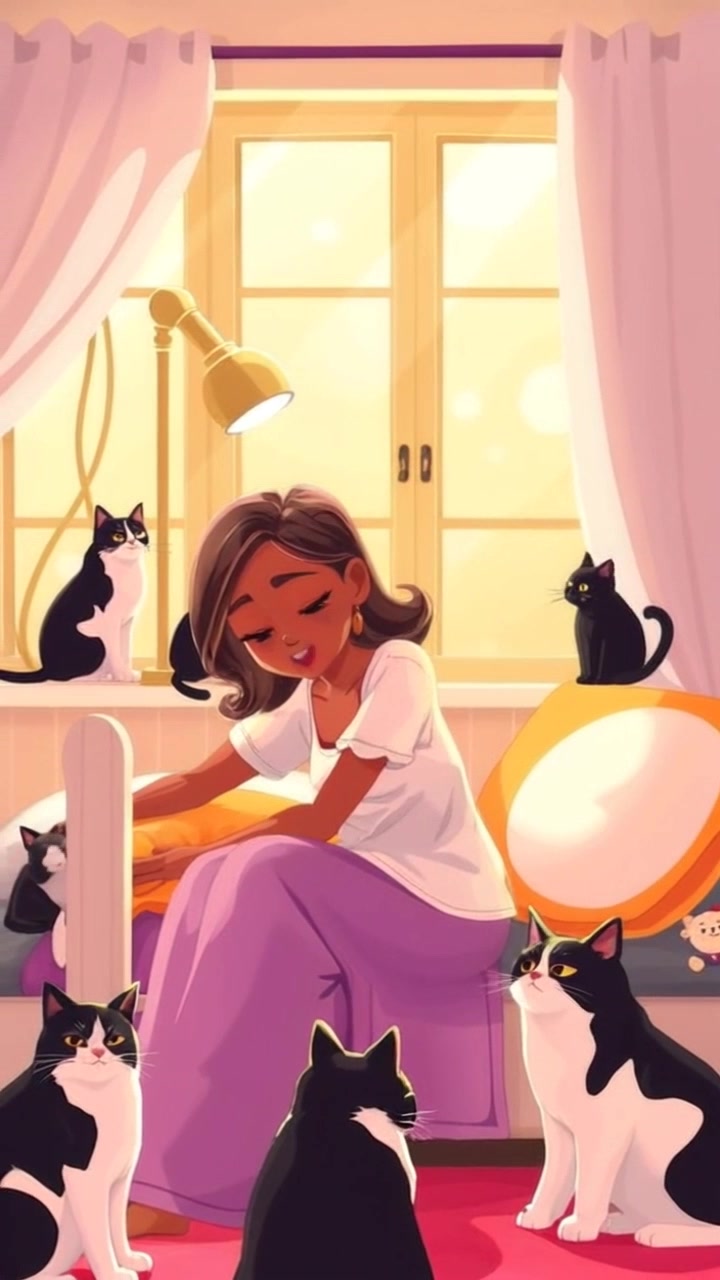 Scene: A cozy bedroom bathed in warm morning light, with soft blankets and inviting decor. Subject movement: A person stretching and waking up in bed, looking refreshed as sunlight cascades through the window. Motion: The camera gently pushes in from the doorway, capturing the tranquil ambiance and the person enjoying a peaceful morning.