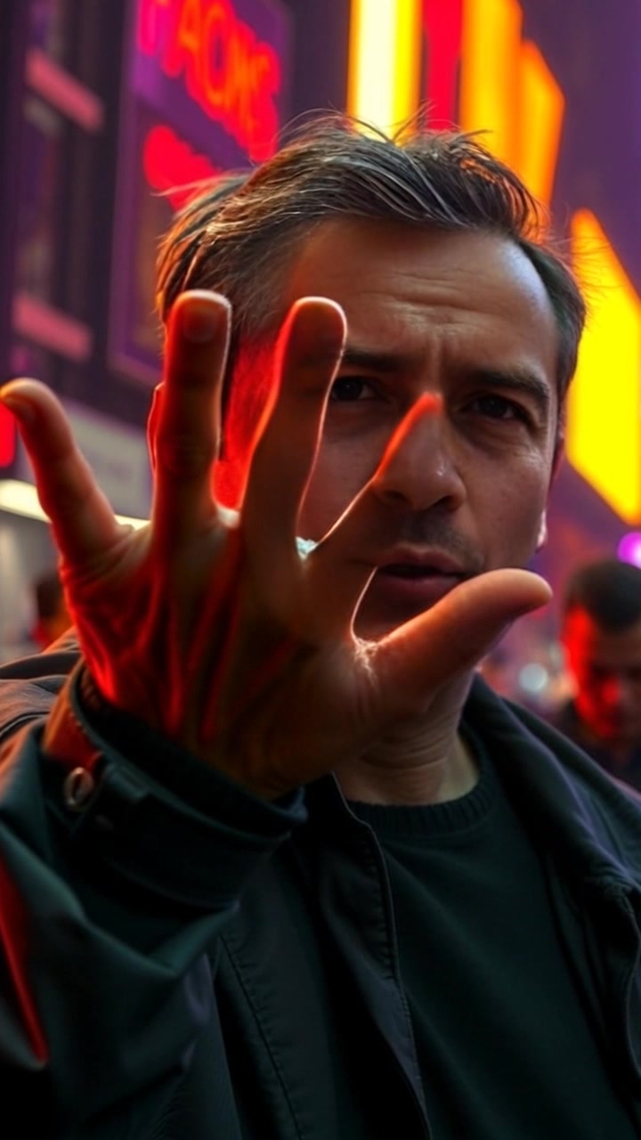 Scene: A focused close-up of a hand gesturing expressively, poised in mid-air, suggesting an engaging speech to an unseen audience. Style: Soft, diffused lighting highlights the contours of the hand, creating a dramatic effect against a blurred background. Motion: The camera slowly pushes in on the hand, capturing intricate movements that emphasize the passion of the speaker, while ambient sounds of an audience murmuring in anticipation add to the atmosphere.