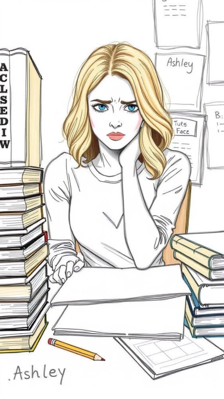 Subject: A person at a study desk. Subject movement: The person appears visibly frustrated, their hands raking through hair and shuffling papers. Scene: A cluttered study desk filled with books and scattered papers, a bookshelf in the background. Style: Soft, ambient light filtering through a window, creating a warm yet tense atmosphere. Motion: The camera performs a gentle push-in towards the subject, capturing their expression, while the surrounding chaos subtly shifts to emphasize the mood.