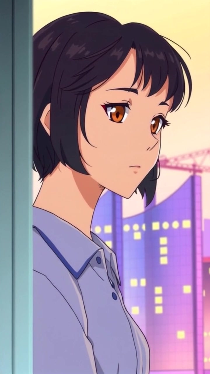 Subject: A person gazing thoughtfully out of a large window. Scene: Close-up of a reflective window framing a city skyline in the background, capturing the soft play of light and shadows. Style: Soft, ambient lighting from the cityscape, creating a contemplative atmosphere. Motion: Camera slowly pushes in on the person, revealing their expression as the reflections shift gently with movements outside.