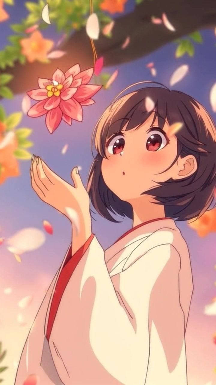 Subject: A person in awe reaching out to a delicate flower. Subject movement: The person gestures forward with both hands, gently pushing through shimmering petals that float gracefully in the air. Scene: A magical garden filled with glowing flowers, petal confetti swirling around in a soft breeze. Style: Ethereal, soft lighting that enhances the dreamlike quality of the scene, creating an enchanting atmosphere. Motion: The camera slowly pushes in towards the person, capturing the intricate details of the floating petals as they dance around, emphasizing the wonder of the moment.
