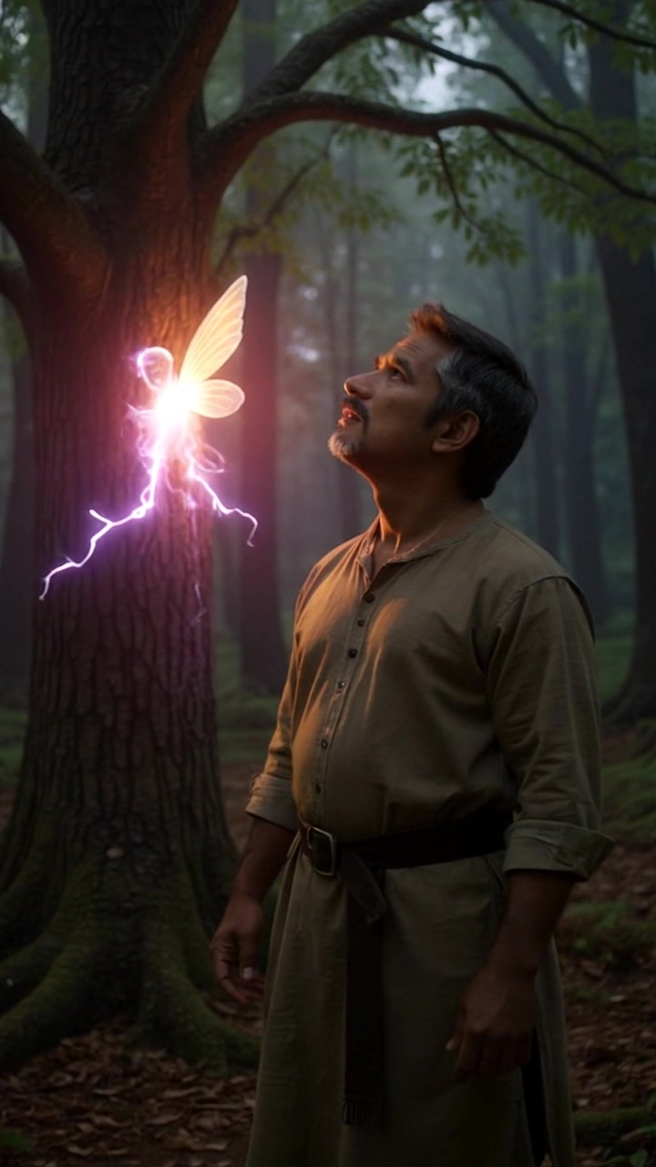 Subject: A person standing under a large tree. Subject movement: The person shifts their weight nervously, tilting their head as they look up at the branches. Scene: A serene park setting with sunlight filtering through the tree leaves, creating dappled shadows on the ground. Style: Soft, warm lighting enhances the tranquil atmosphere, while the sound of rustling leaves adds to the sense of unease. Motion: The camera gently pushes in towards the subject's face, capturing their worried expression in detail against the lush backdrop.