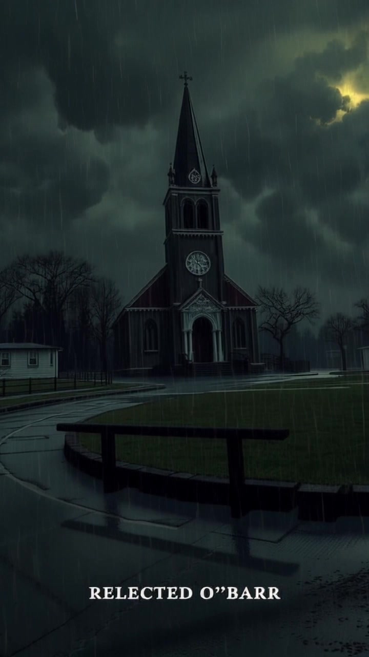 Scene: A dark, stormy landscape with ominous clouds and heavy rain, creating an atmosphere of foreboding. Style: Brooding and moody lighting with deep shadows and flashes of lightning illuminating the scene. Motion: The camera sweeps dramatically over the turbulent landscape, capturing sheets of rain cascading down in slow motion, while distant thunder rumbles beneath the churning clouds.