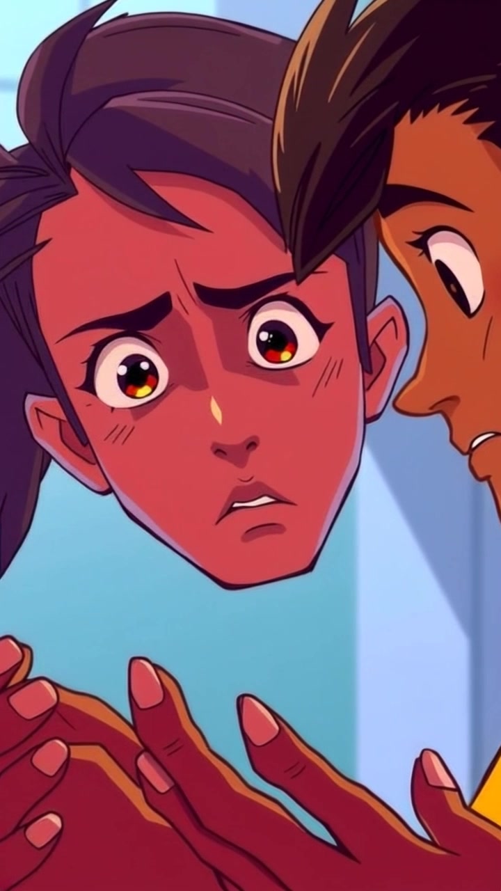 Scene: A close-up view of anxious children, their trembling hands and worried faces highlighted in the frame. Style: Soft, ambient lighting that emphasizes their expressions and evokes a sense of tension. Motion: The camera slowly zooms in on the children's faces, capturing the subtle quivering of their hands, while the background gently blurs to draw focus on their emotions.