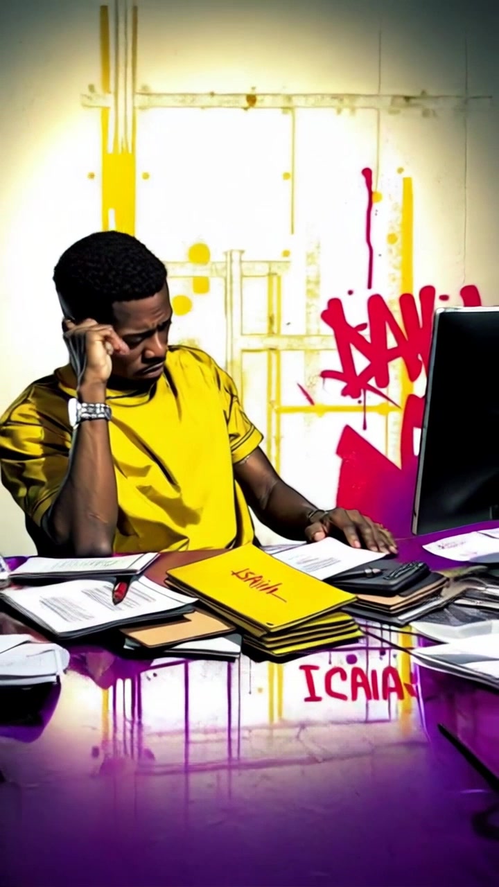 Subject: A person at a desk cluttered with papers, looking frustrated. Subject movement: The person leans back in their chair, rubbing their temples in exasperation. Scene: A dimly lit office space, with papers scattered across the desk and a computer screen glowing in the background. Style: Soft, ambient lighting creating a slightly moody atmosphere rife with tension. Motion: The camera starts with a close-up on the person's face, then pulls back to reveal the chaotic environment around them, emphasizing the feeling of overwhelm.