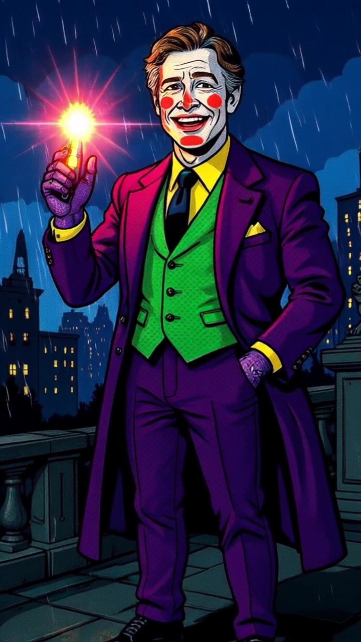 Subject: A figure with a gleeful grin, holding a futuristic glowing device. Subject movement: The figure activates the device, causing it to pulse with light. Scene: A high-tech laboratory filled with advanced technology and glowing screens. Style: Bright, ambient lighting enhances the excitement of the scene. Motion: The camera smoothly pushes in on the figure with a dramatic zoom, focusing on the device as it illuminates the surroundings.