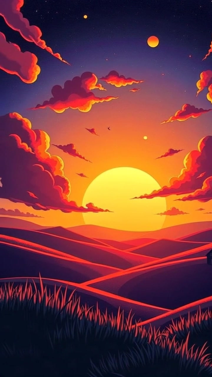 Scene: A tranquil sunrise illuminating rolling hills, evoking a sense of new beginnings and hope. Style: Soft, warm morning light casting gentle shadows and highlighting the contours of the hills. Motion: The camera pans slowly across the landscape, capturing the gradual transition of colors in the sky as the sun rises higher, bringing the hills to life with a golden hue.