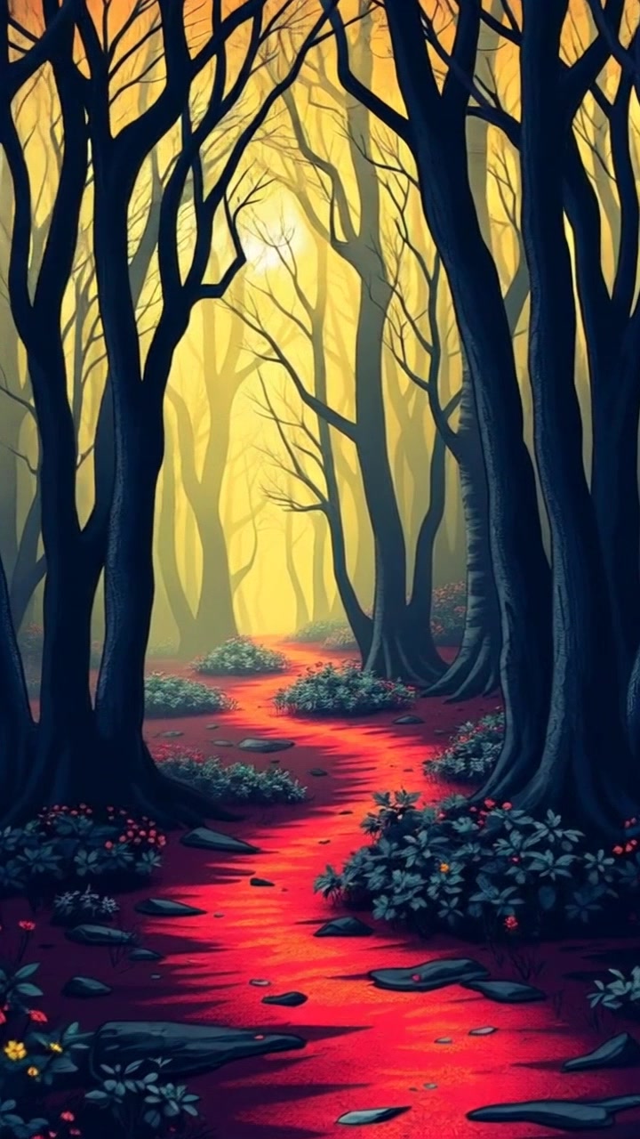 Scene: A winding path through a dense forest, dappled sunlight filtering through the tall trees, highlighting the rich greens of the foliage. Style: Soft, warm lighting creates a serene atmosphere, inviting exploration. Motion: The camera glides smoothly along the path, capturing the play of light and shadow, weaving between the trees for a dynamic view of this tranquil forest setting.