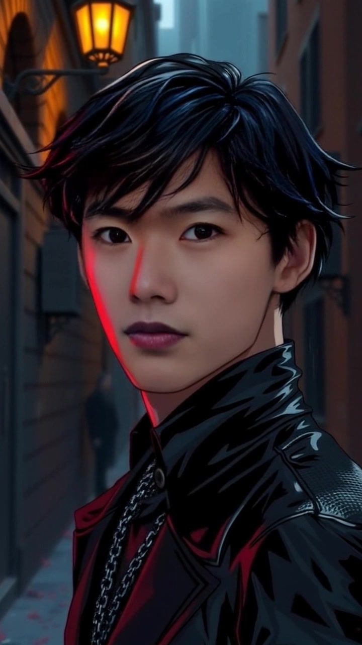 Subject: A man, Ken, staring intensely into the distance with a determined expression. Scene: Dark alley with a blurred background, emphasizing the subject's focused gaze. Style: Dim, moody lighting enhances the suspenseful atmosphere. Motion: The camera slowly pushes in on Ken's face, capturing the intensity of his expression as the background remains softly out of focus, creating a feeling of isolation in the urban landscape.