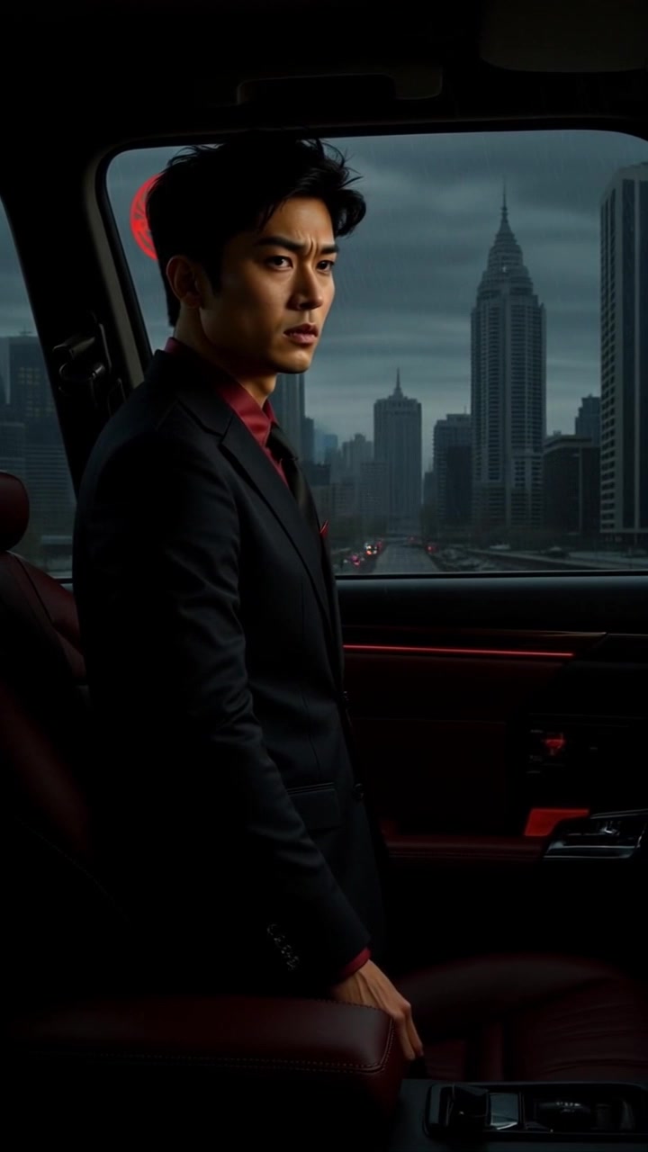 Subject: Ken standing near a window. Subject movement: Ken glances out the window, his expression shifting from curiosity to suspicion. Scene: An urban apartment with a cityscape view, the skyline filled with buildings and distant traffic. Lighting: Soft, diffused natural light streaming through the window, casting gentle shadows. Motion: Camera begins with a close-up on Ken's face, then pulls back slowly to reveal the window and cityscape behind him, creating an air of mystery and tension.