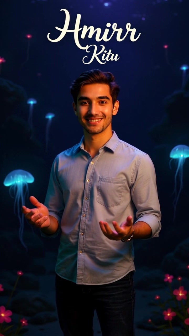 Subject: Amir stands with a friendly gesture in a vibrant park full of blooming flowers. Subject movement: Amir waves happily as he interacts with the environment around him. Scene: A colorful park enveloped in a sea of flowers, with trees framing the background and a clear blue sky above. Style: Bright, cheerful daylight enhances the colors of the petals, creating an inviting atmosphere. Motion: The camera smoothly dolly in towards Amir, capturing his cheerful expression while slowly revealing the beauty of the floral surroundings.