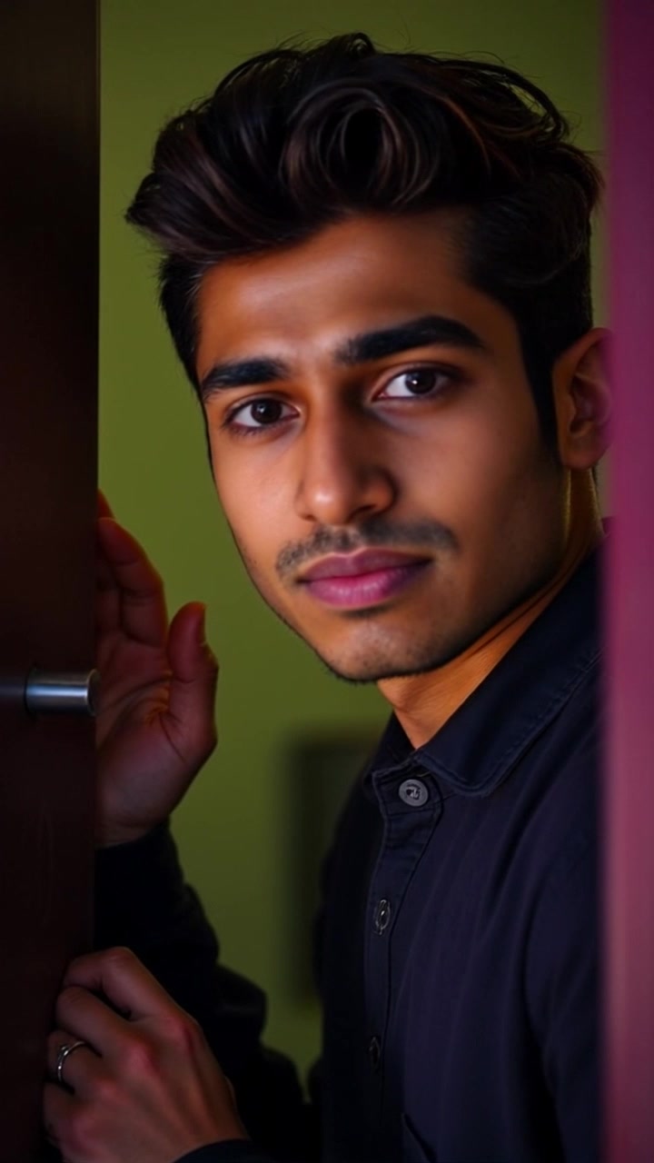 Subject: A hopeful figure standing outside a door. Subject movement: The figure gently knocks on the door with a hopeful demeanor. Scene: A close-up of an entrance door with a warm, inviting atmosphere, suggesting a moment of anticipation. Style: Soft, diffused lighting illuminating the scene, creating a welcoming ambiance. Motion: Camera slowly pushes in towards the figure, capturing the gentle knock and the hopeful expression, while subtly blurring the background details.