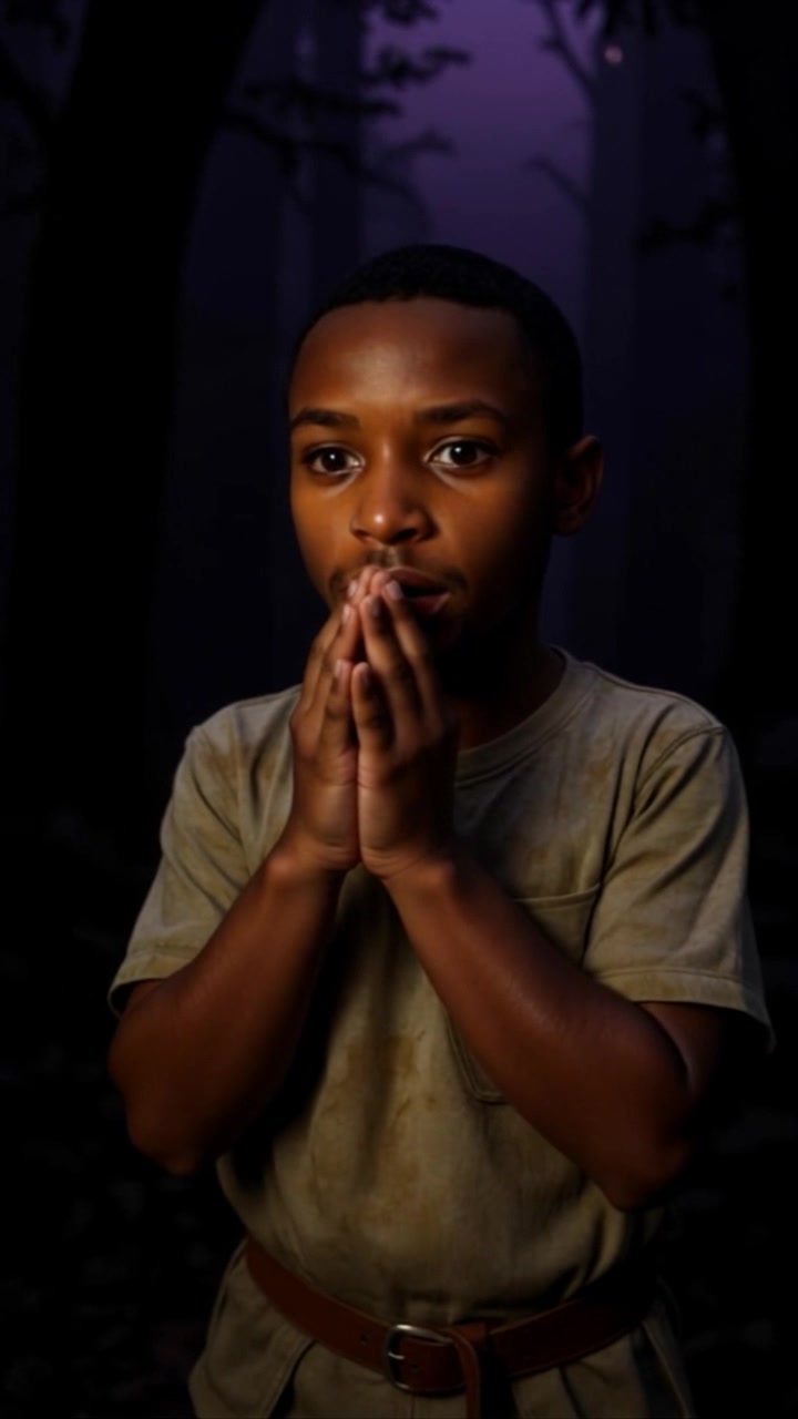 Subject: A person with wide eyes, whispering nervously in a dimly lit room. Scene: The atmosphere is tense, with shadows creating an air of suspense in the intimate space. Motion: The camera slowly pushes in on the face to capture the intensity of the whispering, while gently swaying from side to side, reflecting the subject's nervous energy and scanning the surroundings.