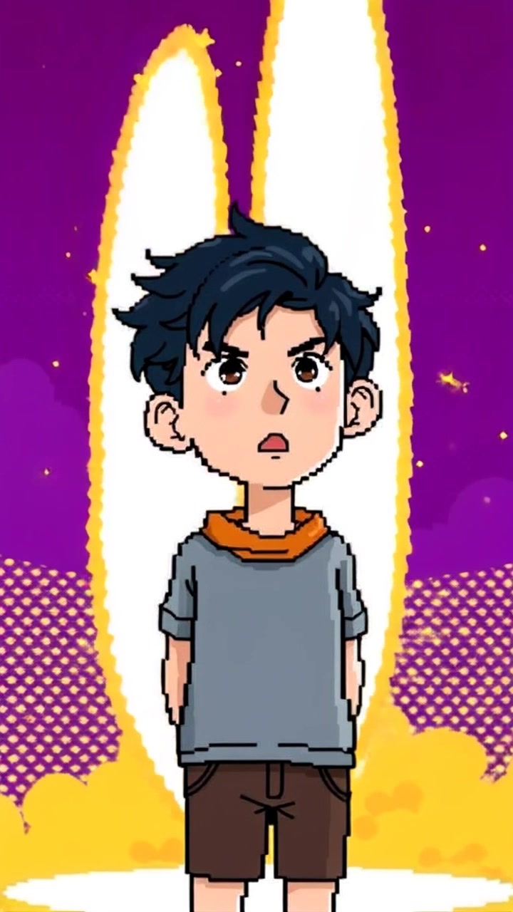 Subject: A surprised individual, Ken, standing in awe. Scene: Surrounded by a halo of warm, radiant light in a vast, ethereal landscape. Style: Soft, ambient lighting that creates an enchanting atmosphere, highlighting Ken's expression of wonder. Motion: The camera performs a slow, sweeping arc around Ken, capturing his astonished reaction and immersing the viewer in this magical setting.