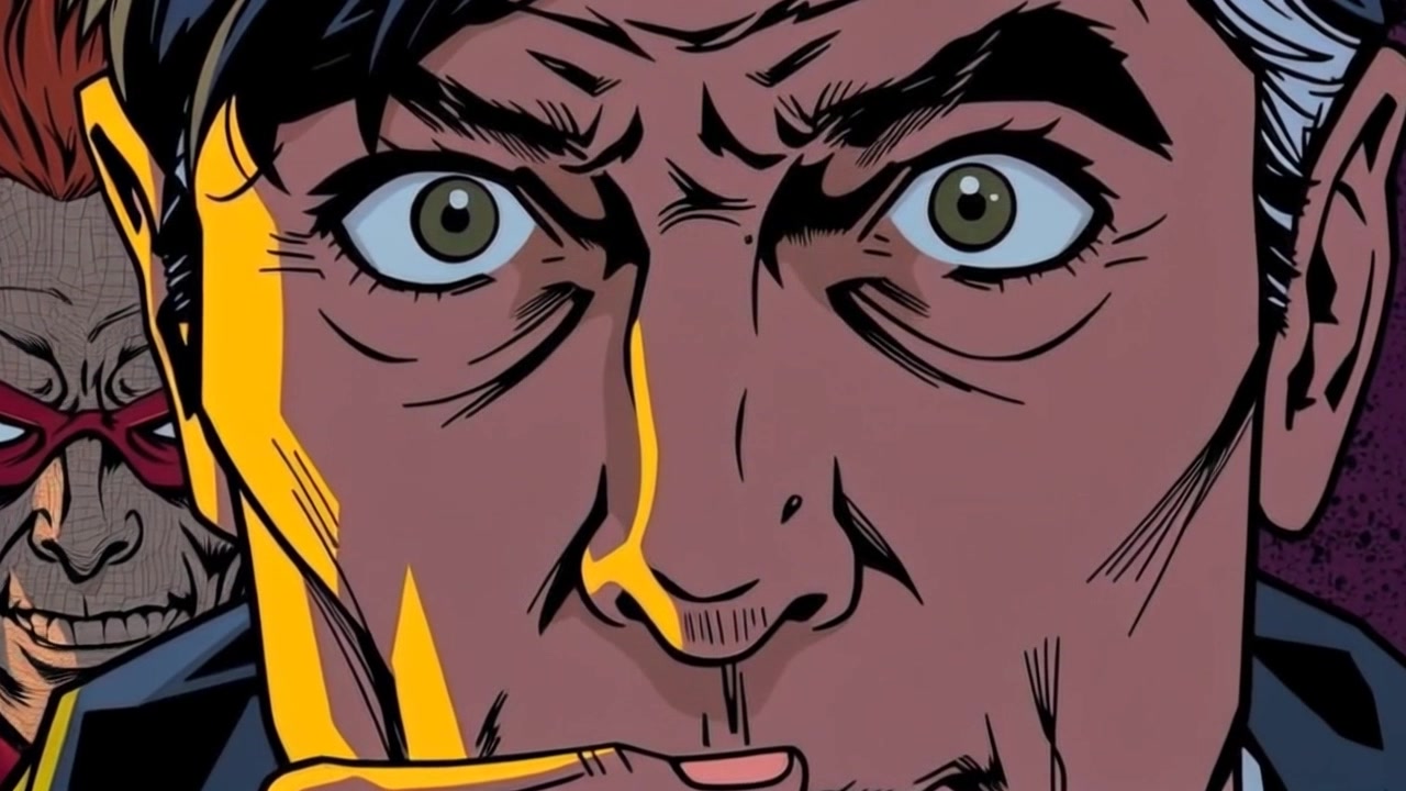Scene: Close-up of a person's face, filled with emotion and tension, the expression of fear vividly captured in their wide eyes. Style: Dramatic lighting that accentuates the contours of the face, creating a stark contrast and heightening the sense of urgency. Motion: The camera slowly pushes in on the face, intensifying the emotional impact as breath is held, the background fading into a blur.