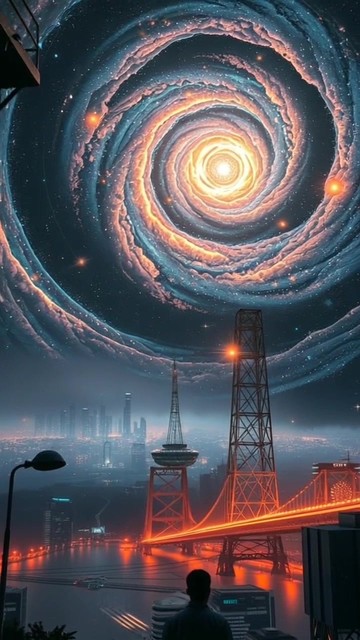 Scene: A vast cosmic landscape filled with swirling galaxies and bright stars, representing the multiverse. Style: Vibrant cosmic colors with intense contrasts illuminating celestial bodies. Motion: The camera slowly glides through the expansive cosmos, creating a breathtaking sense of depth as galaxies spiral and twinkle around.