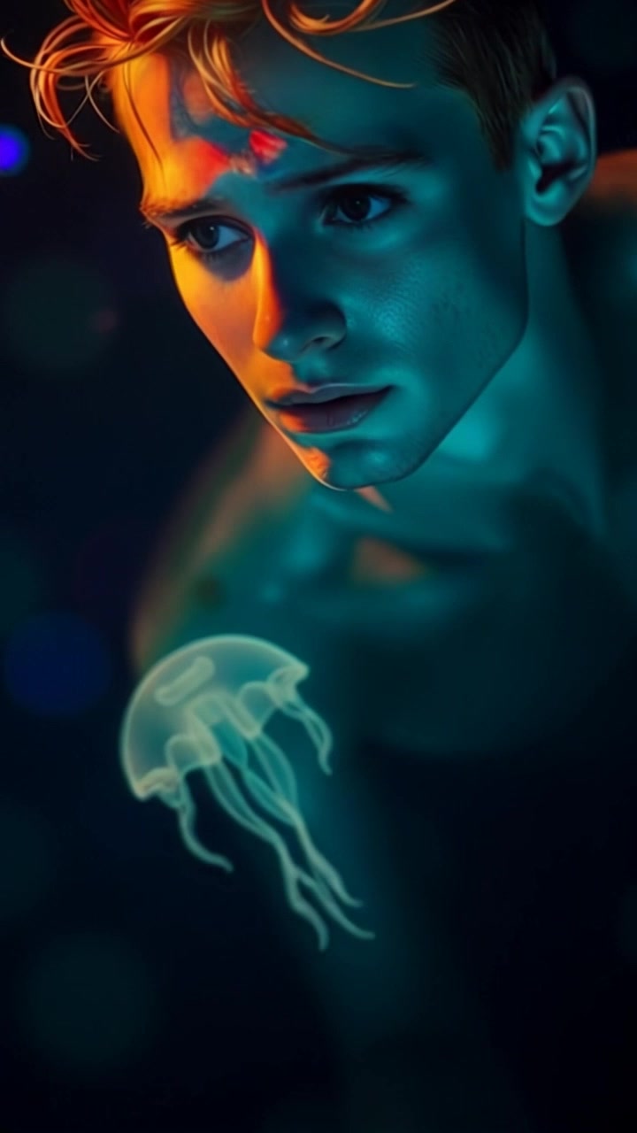Subject: A figure floating eerily in still water, with arms outstretched. Subject movement: The figure remains suspended, bobbing gently on the water's surface, seemingly lost in thought. Scene: Dark, deep aquatic surroundings evoke an unsettling ambiance. Style: Dim, mysterious lighting with reflections dancing on the water's surface. Motion: Camera slowly descends from above, creating a dramatic top-down view while the focus tightens in on the still figure, emphasizing the contrast between the tranquility of the water and the foreboding darkness beneath.