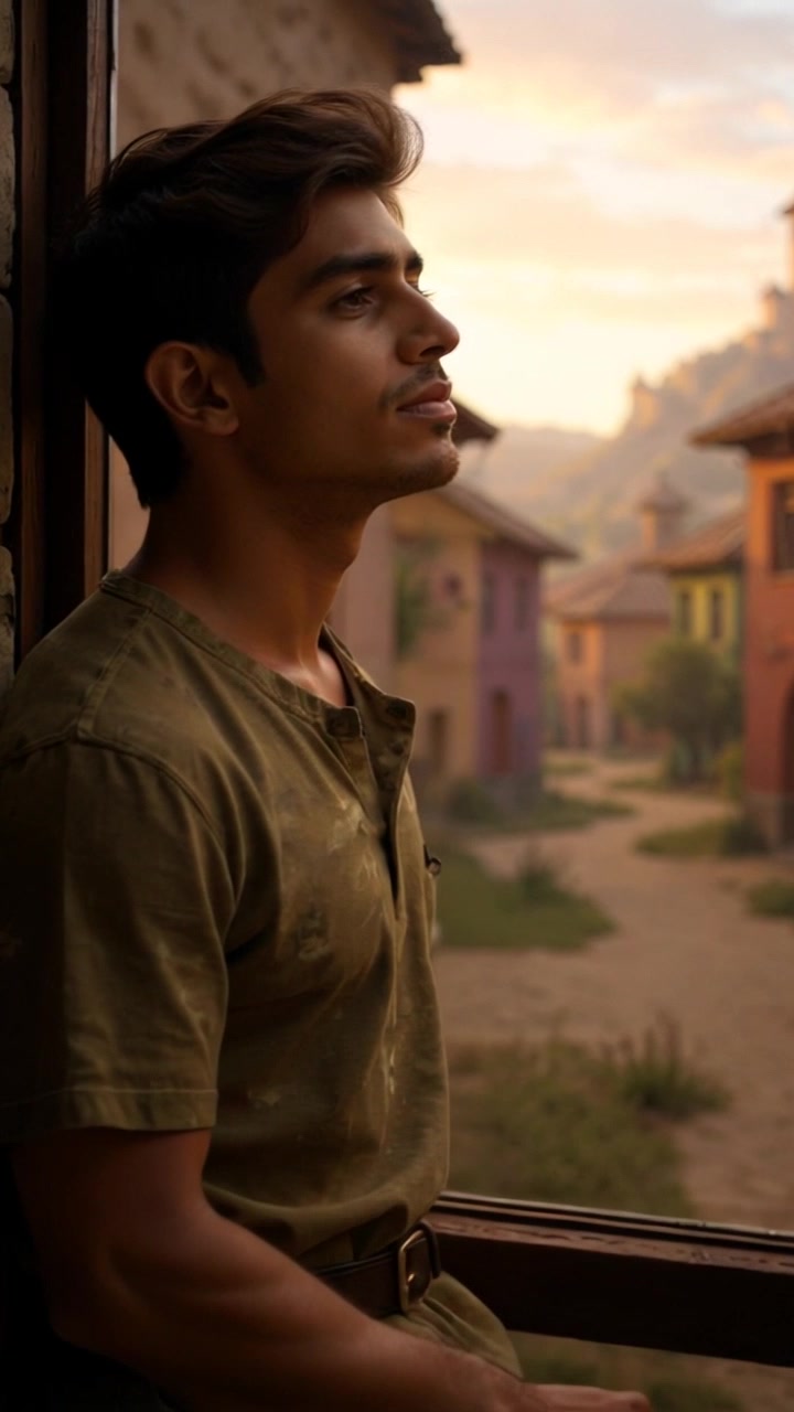 Subject: A contemplative individual gazing out of a window, lost in thought with a dreamy expression. Scene: Close-up view of a person by a window, soft focus on the background creating an intimate atmosphere. Style: Soft, diffused morning light gently illuminating the subject's features, enhancing the mood of introspection. Motion: The camera slowly pushes in for a closer look, revealing the subtle emotions playing across the subject's face as they absorb the world beyond the glass.