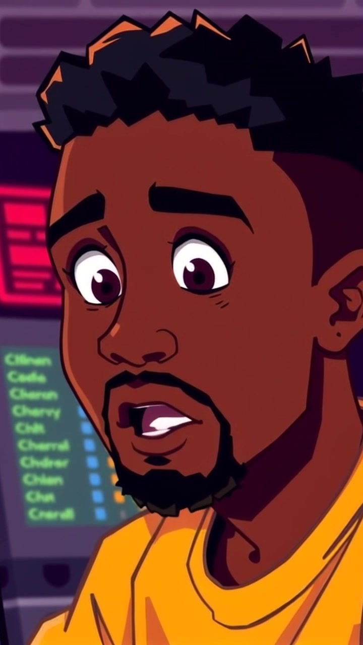 Scene: A close-up of a surprised face, illuminated by the glow of a bright computer screen in a dimly lit room. Style: The lighting is stark, with a high contrast between the face and the dark surroundings, enhancing the sense of surprise. Motion: The camera slowly pushes in on the face, capturing the subtle shifts in expression while maintaining focus on the illuminated features.