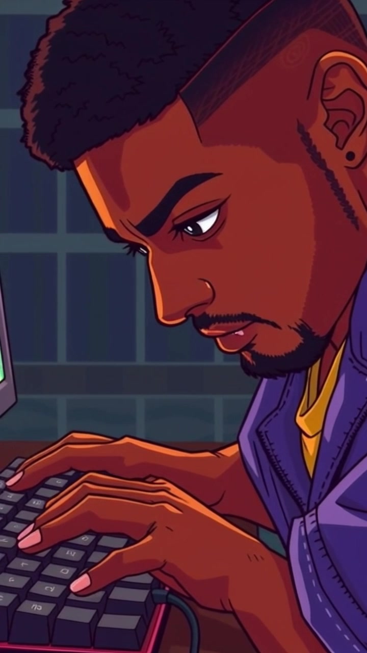 Scene: A close-up of hands skillfully typing on a keyboard, showing intense focus amidst a heated Minecraft battle. Style: Bright ambient lighting highlighting the fingers and keyboard, with a hint of color from the game displayed on the screen. Motion: The camera slowly zooms in on the hands while creating a slight depth-of-field effect, emphasizing the fast-paced action taking place on the screen.