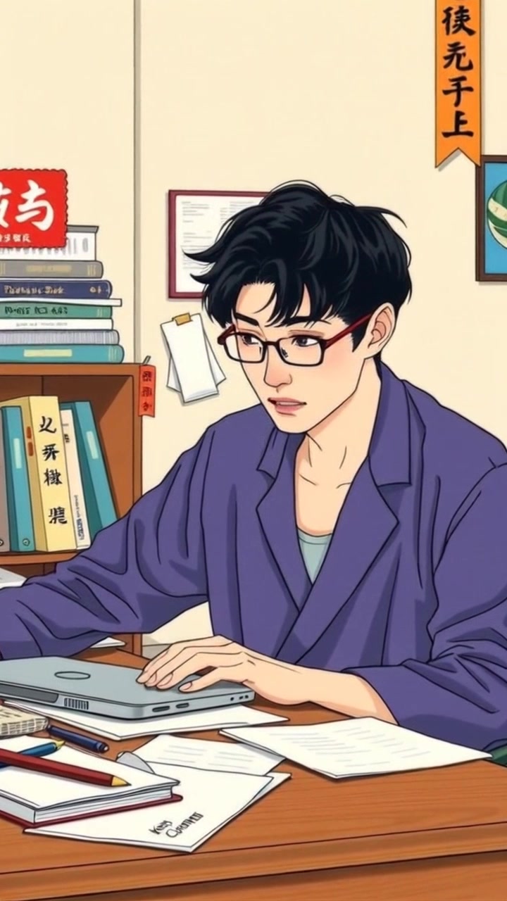 Scene: A person intensely focused on a laptop at a cluttered desk filled with papers. Style: Soft, ambient lighting filtering through a nearby window, creating a warm and inviting atmosphere. Motion: The camera slowly dolly in toward the individual's face, capturing the details of concentration as the papers subtly shift, emphasizing the chaotic creativity of the workspace.