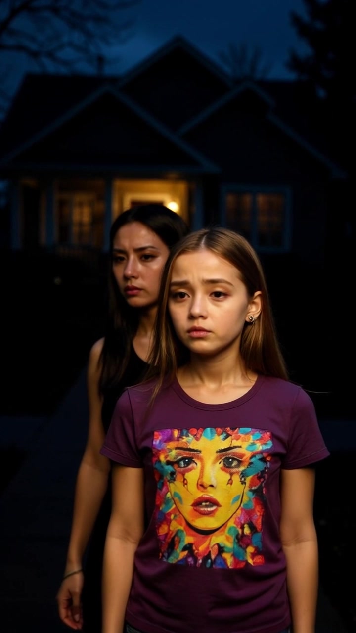 Scene: A close-up of a person's concerned face, with a blurred house in the background providing context to the emotion. Style: Soft, diffused lighting highlights the subject's features, creating a sense of tension. Motion: The camera subtly pushes in on the subject's face, capturing the rising anxiety, as the background blurs further, emphasizing their emotional state.