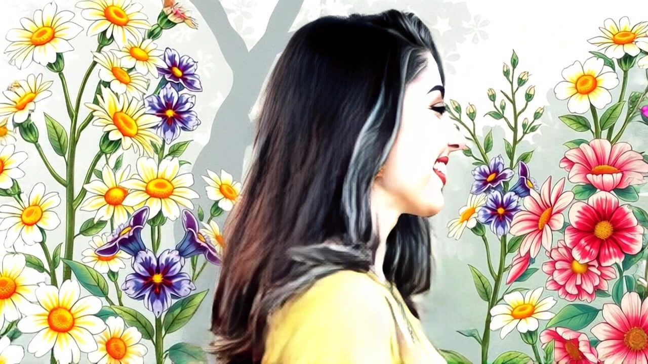 Subject: A young woman smiling joyfully in a vibrant garden filled with blooming flowers. Subject movement: She twirls playfully among the flowers, her hair flowing gracefully around her. Scene: Colorful blossoms sway gently in a picturesque garden, sunlight filtering through the leaves. Style: Bright, warm daylight illuminating the scene with soft, inviting tones. Motion: The camera performs a gentle circling movement around her, capturing her beaming expression and the surrounding floral beauty.