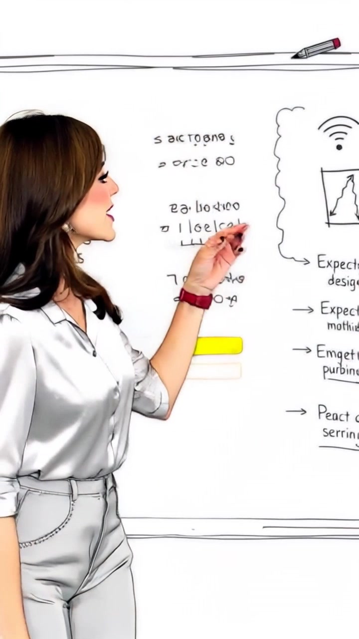 Subject: A dynamic speaker standing in front of a whiteboard. Subject movement: The speaker uses animated gestures to explain ideas while pointing at various drawings. Scene: A well-lit classroom filled with colorful diagrams on the whiteboard, fostering an engaging learning environment. Style: Bright, ambient lighting that enhances the enthusiasm of the explanation. Motion: The camera performs a smooth push-in, capturing the speaker's expressive movements while occasionally cutting to close-ups of the drawings.
