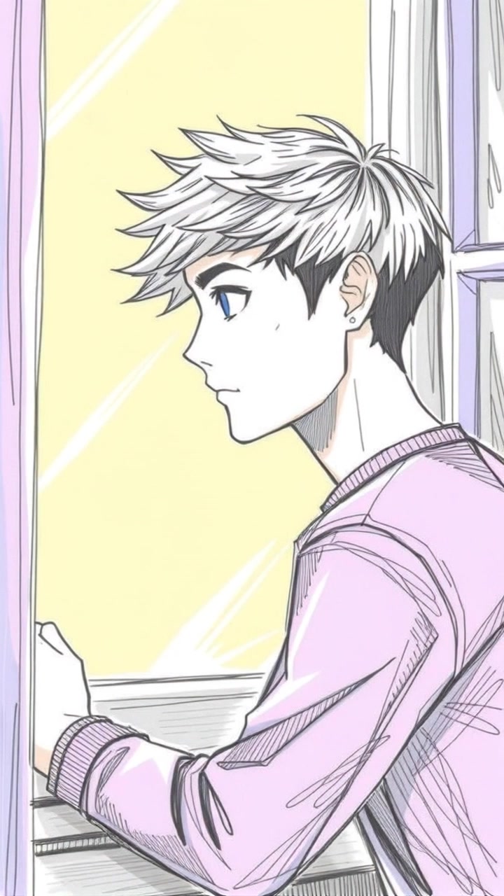 Subject: A person gazing thoughtfully out of a window, wearing a peaceful expression. Subject movement: The person remains still, absorbing the serene view outside. Scene: An intimate interior setting, showcasing the soft light filtering through the window, casting gentle shadows across the room. Style: Warm, ambient morning light creating a tranquil atmosphere. Motion: The camera slowly pushes in towards the window, focusing on the person's contemplative expression, before pulling back to reveal the picturesque scene outside.