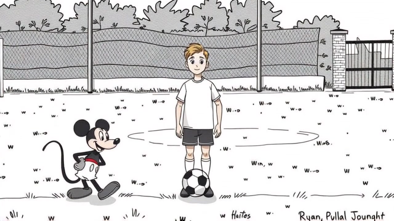 Subject: A determined young player standing at the edge of a soccer field, a soccer ball resting at his feet. Subject movement: In a sudden burst of energy, he takes a powerful step forward, preparing to strike the ball. Scene: A vibrant soccer field bathed in the glow of late afternoon, the crisp white lines contrasting against the lush green grass. Style: Warm, golden-hour lighting creating an inviting atmosphere. Motion: The camera follows closely in a handheld tracking shot, capturing the intensity of the player's movement as he winds up to kick.