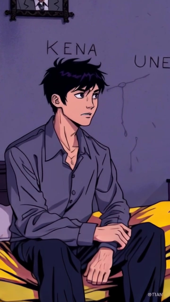 Subject: A Ken doll sitting on his bed. Subject movement: The doll remains still, staring apprehensively at the wall with a concerned expression. Scene: A cozy bedroom with soft pillows and a neatly made bed, casting a sense of calm yet nervous energy. Style: Warm, ambient lighting creates a gentle atmosphere, while shadows hint at the uncertainty in the room. Motion: Camera gradually pushes in for a close-up of the Ken doll's face, capturing the intricate details of concern.