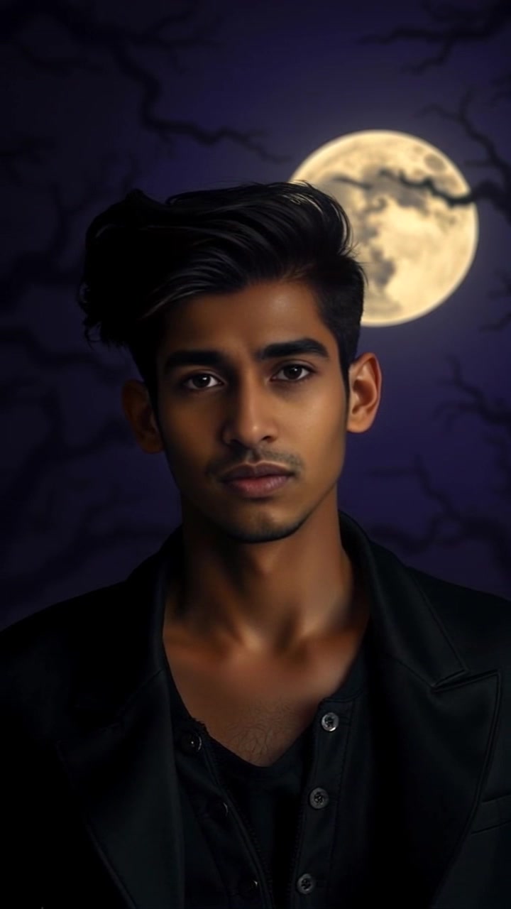Scene: A dimly lit space enveloping a shadowy outline around an individual, suggesting an elusive presence nearby. Style: Mysterious, low-key lighting enhancing the atmosphere, casting deep shadows and subtle highlights. Motion: The camera gently rotates around the figure, creating an eerie sense of movement as the shadows subtly shift, enhancing the feeling of an unseen entity.