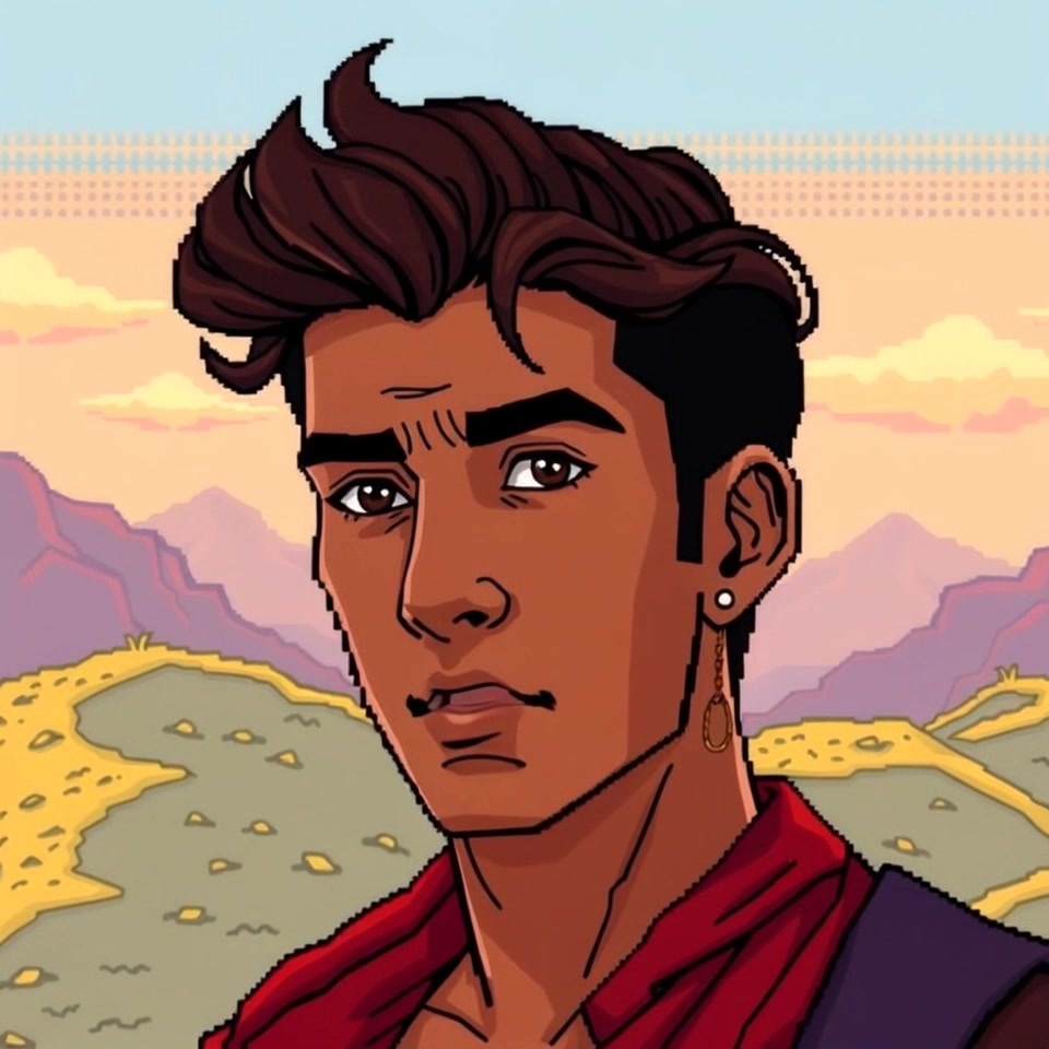 Scene: A close-up of an individual looking thoughtful, set against a backdrop of distant hills that evoke a sense of homeland. Style: Soft, natural lighting filtering through the atmosphere, enhancing the nuances of emotion on the subject's face. Motion: The camera subtly pushes in to capture the intricate details of the subject's expression, while the hills fade softly in the background, allowing a moment of introspection.
