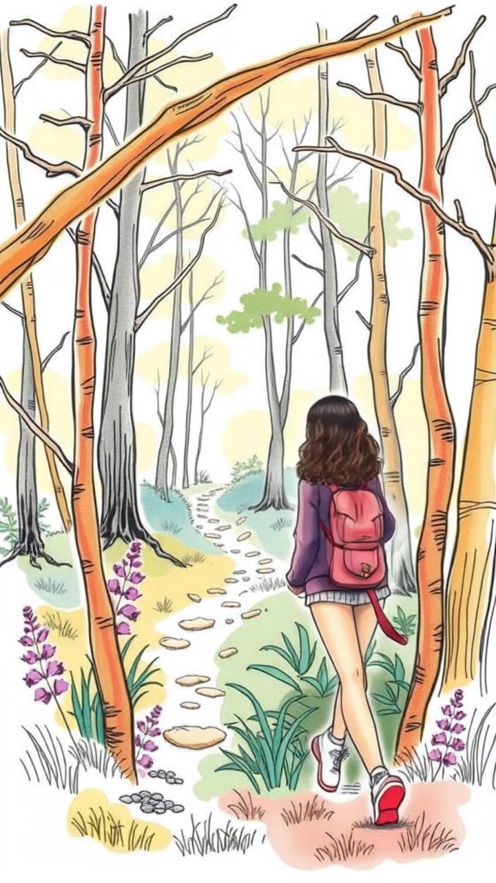 Subject: A person walking along a forest path. Subject movement: The individual strolls leisurely, pausing occasionally to admire the surrounding flora. Scene: Lush forest path with towering trees and dappled sunlight filtering through the leaves. Style: Soft, warm lighting creating an inviting atmosphere. Motion: The camera follows smoothly from behind as the person walks, gently panning to capture the vibrant greenery on either side.