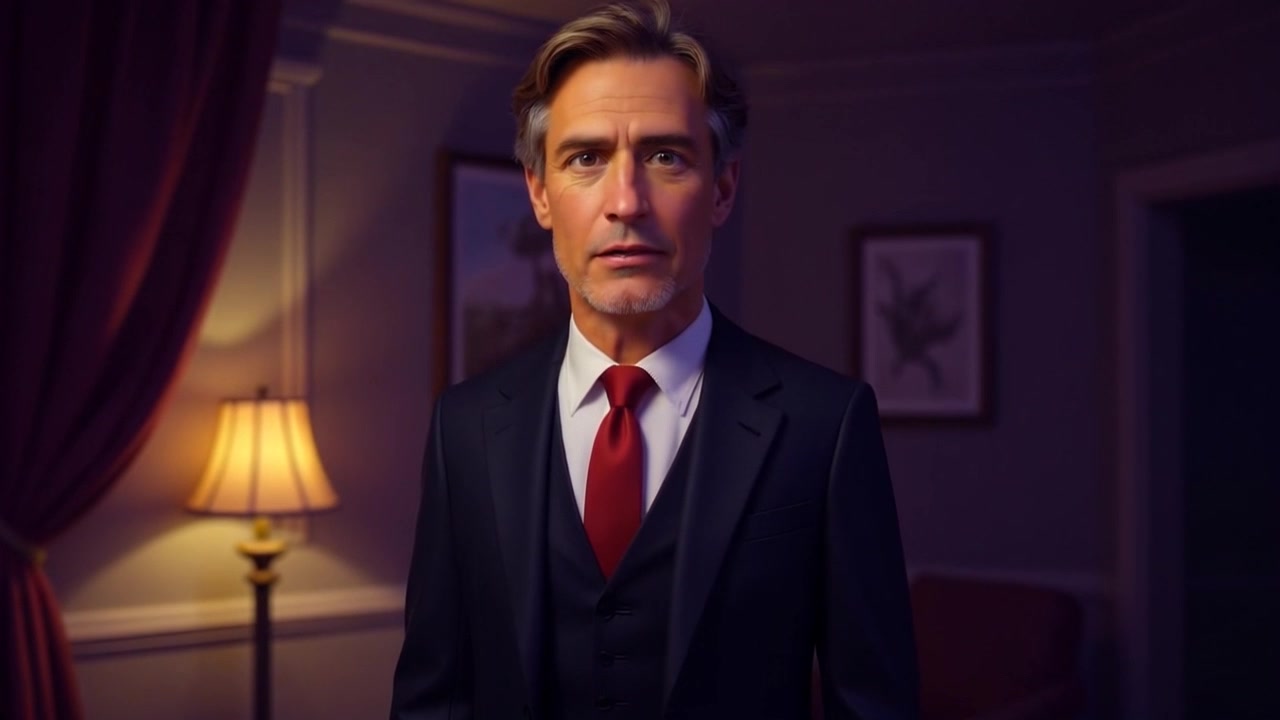 Subject: A person with an intense expression. Scene: A dimly lit room with soft shadows accentuating the contours of the face. Lighting: Moody lighting with a focused beam highlighting the subject's features. Motion: The camera slowly pushes in towards the person's face, intensifying the emotional connection as the atmosphere fills with tension.