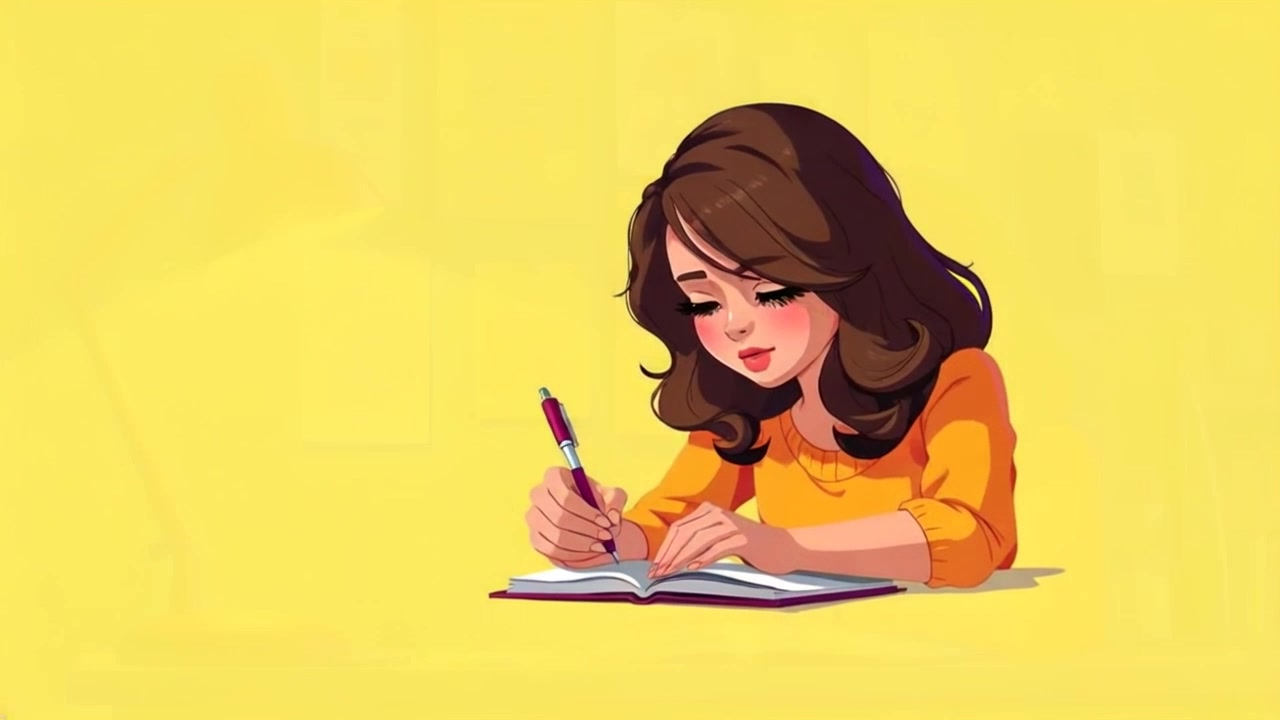 Subject: A focused individual writing in a notebook, inspired by creativity. Subject movement: The individual furrows their brow in concentration, jotting down ideas energetically, with occasional glances towards a vibrant mood board. Scene: A cozy, well-lit workspace filled with colorful sketches and notes pinned to the wall, creating an inviting atmosphere. Style: Soft, ambient lighting, complemented by warm tones from a nearby desk lamp. Motion: Camera smoothly push in to capture the individual at work, followed by a pan to reveal the surrounding creative chaos, inviting viewers into the creative process.