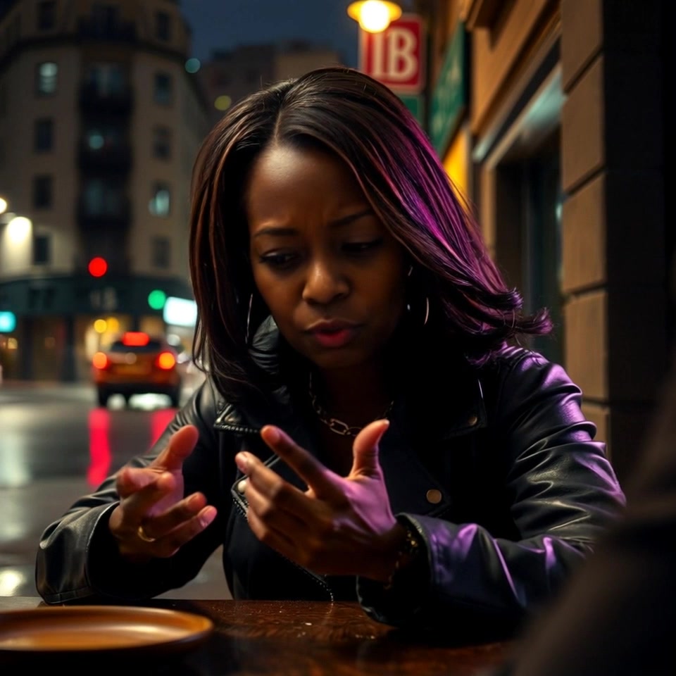 Scene: Close-up of hands fidgeting nervously at a table during a tense conversation. Style: Soft, diffused lighting that highlights the textures of the skin and table surface, creating an intimate atmosphere. Motion: Camera slowly pushes in, focusing on the rapid movements of the hands, capturing the tension and energy of the moment.