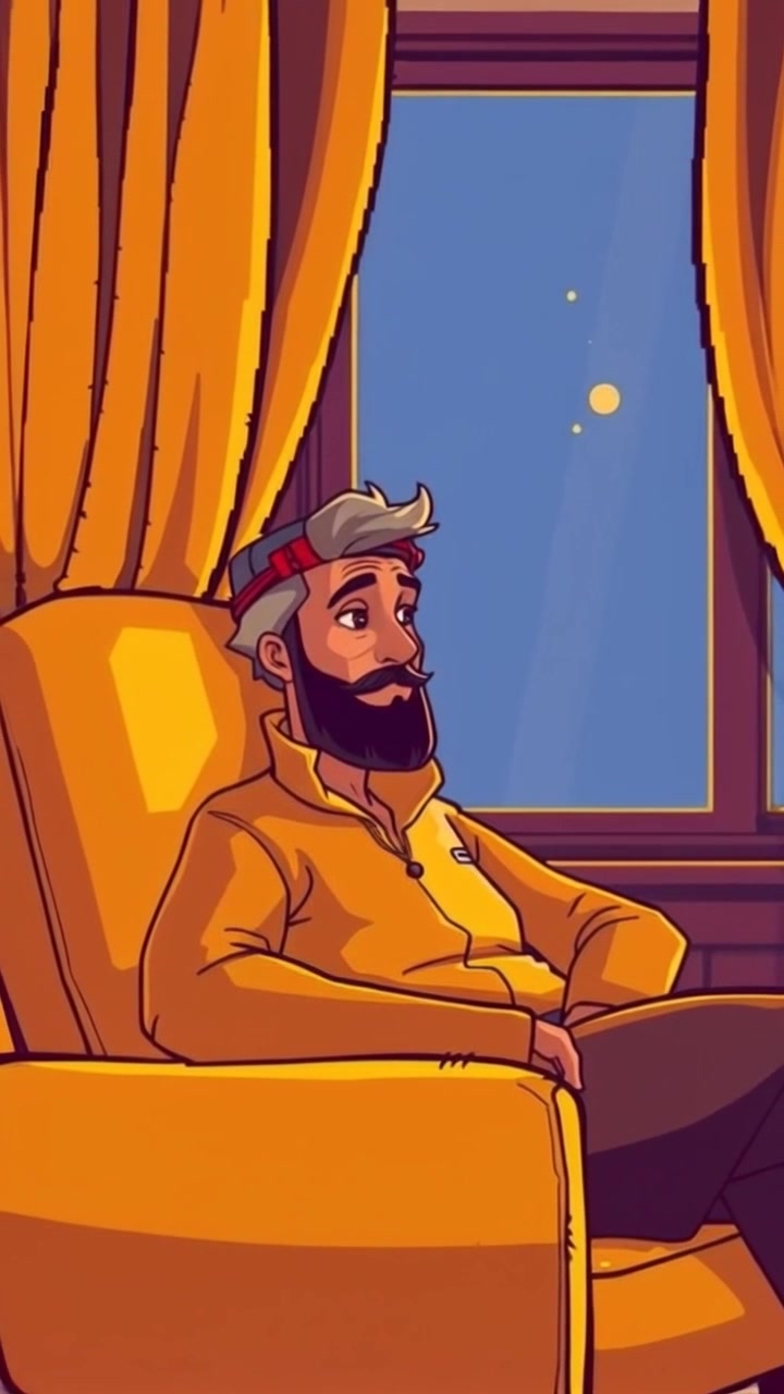 A close-up of Socrates sitting in a cozy armchair, looking thoughtfully out of a window.