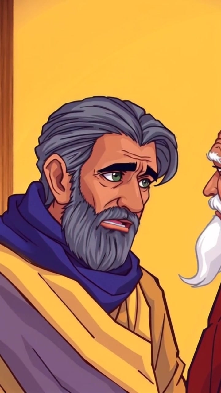 Elder 2, with a worried expression, listening to the concerns of the other elder.